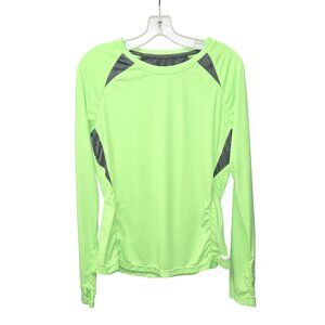 Spalding Neon Green Athletic Long Sleeve Top Speed-Dri XL Activewear Thumb Holes